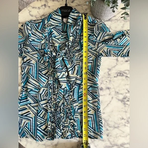 Banana Republic blue yellow navy stripe geo print tie blouse shirt top business - Picture 9 of 10